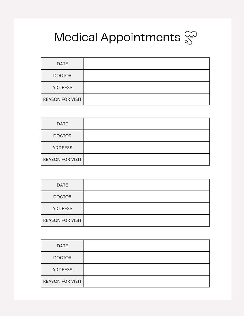 Medical Appointment Tracker Printable Appointment Reminder Etsy Medical Appointment Tracker Printable Appointment Reminder Etsy