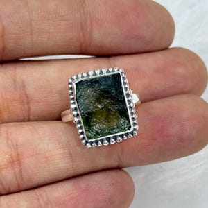 Authetic Moldavite Ring – Genuine Natural Moldavite Gemstone in 925 Sterling Silver, Handmade Czech Jewelry