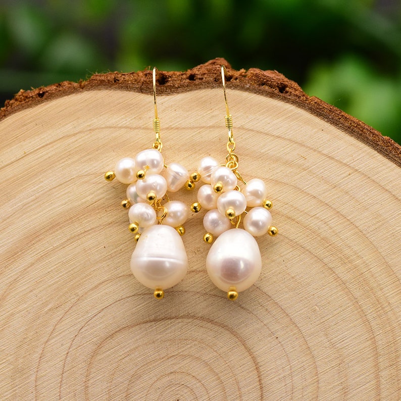 GLSEEVO Original Drop Earrings For Women Natural Fresh Water White Pearl Dangle Earrings Wedding Gift Silver 925 Jewelry GE0658
