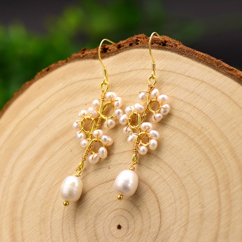 Luxury Jewelry GE0671 For Women Part Gift GLSEEVO Handmade Earrings Original Design Natural Pearl Flower Drop Earrings Dangle Earrings