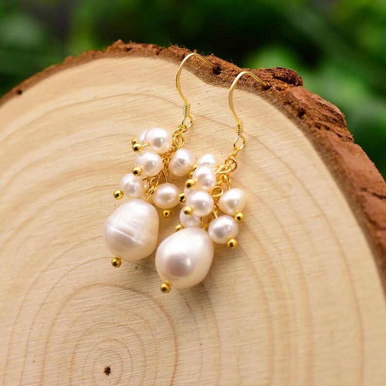 GLSEEVO Original Drop Earrings For Women Natural Fresh Water White Pearl Dangle Earrings Wedding Gift Silver 925 Jewelry GE0658