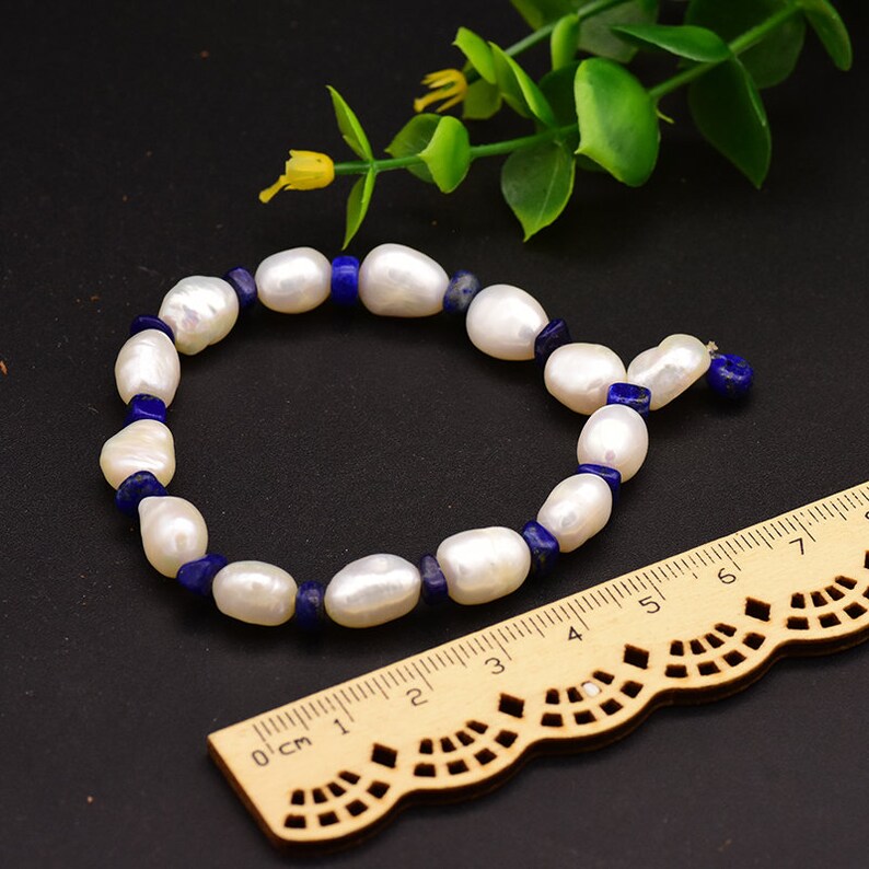 GLSEEVO Original Handmade Natural Fresh Water Pearl Lapis Lazuli Adjustable Cufflinks Bracelet For Women Party Jewelry GB0122