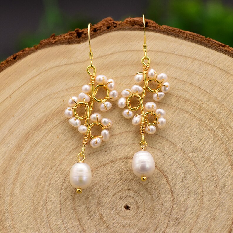 Luxury Jewelry GE0671 For Women Part Gift GLSEEVO Handmade Earrings Original Design Natural Pearl Flower Drop Earrings Dangle Earrings
