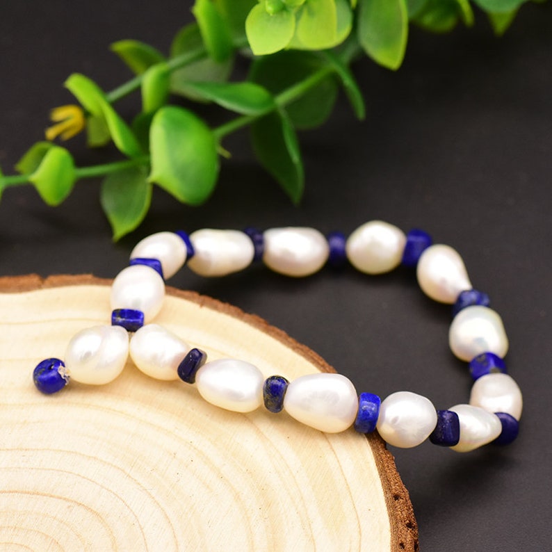 GLSEEVO Original Handmade Natural Fresh Water Pearl Lapis Lazuli Adjustable Cufflinks Bracelet For Women Party Jewelry GB0122