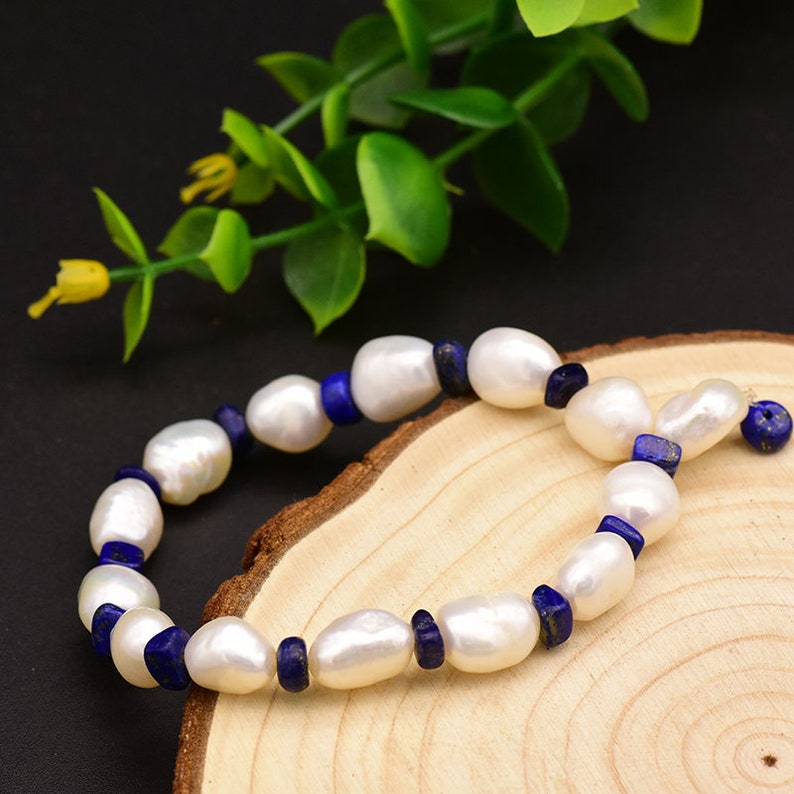 GLSEEVO Original Handmade Natural Fresh Water Pearl Lapis Lazuli Adjustable Cufflinks Bracelet For Women Party Jewelry GB0122