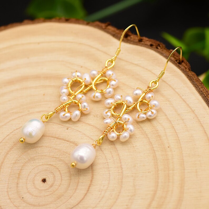 Luxury Jewelry GE0671 For Women Part Gift GLSEEVO Handmade Earrings Original Design Natural Pearl Flower Drop Earrings Dangle Earrings