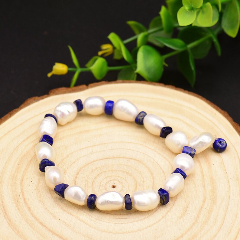 GLSEEVO Original Handmade Natural Fresh Water Pearl Lapis Lazuli Adjustable Cufflinks Bracelet For Women Party Jewelry GB0122