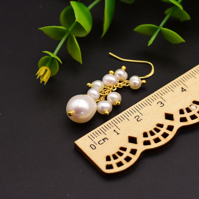 GLSEEVO Original Drop Earrings For Women Natural Fresh Water White Pearl Dangle Earrings Wedding Gift Silver 925 Jewelry GE0658