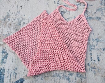 Crochet dress thin straps mesh, sexy see-through evening dress