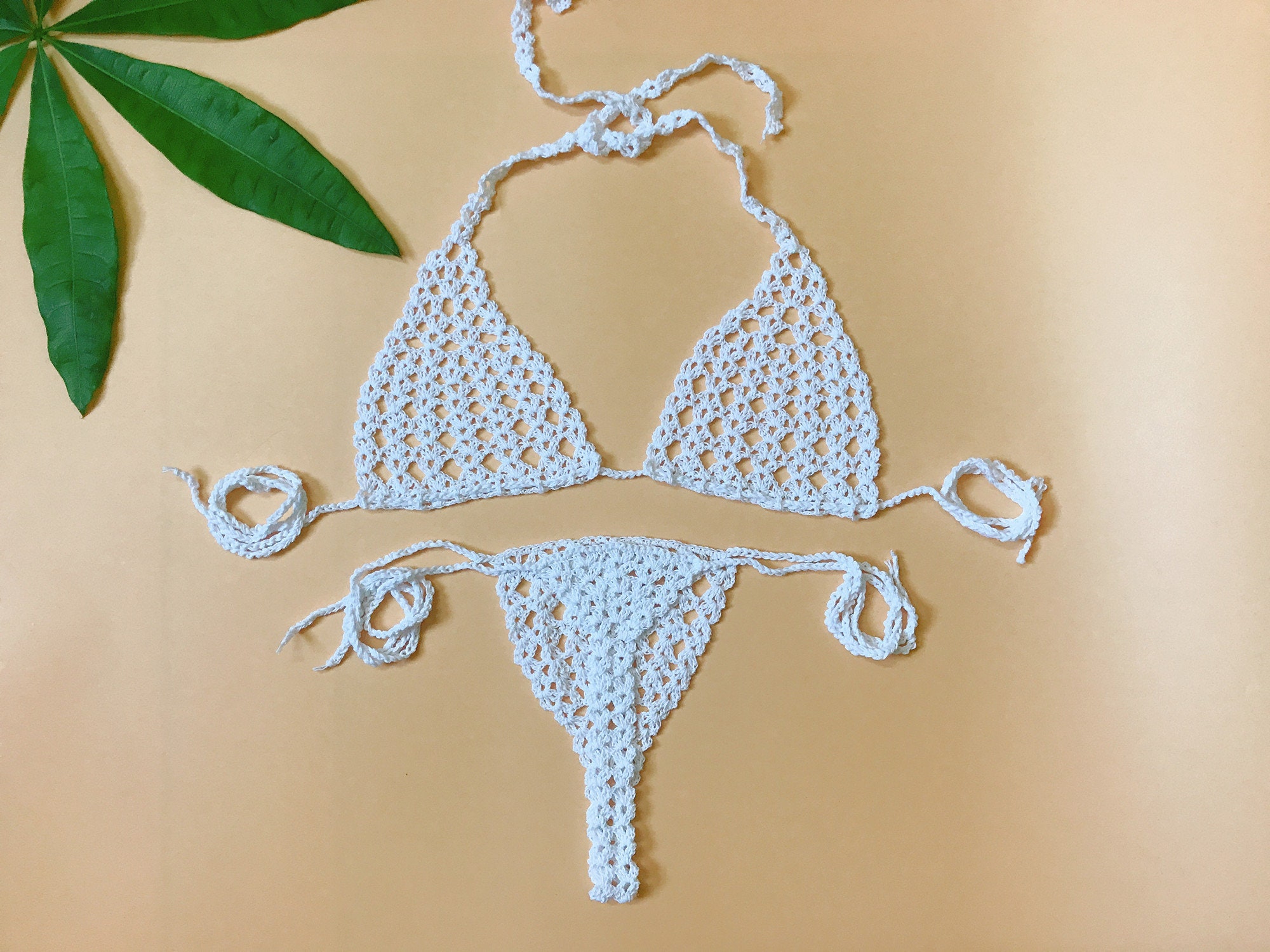 Hand Crochet Bikini Top Bottom Microkini Thong Boho Monokini Etsy Singapore