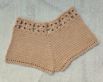 Short d'été pour femmes, short de plage fait main au crochet, motif découpé à la taille