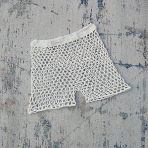 Ladies Beach Shorts Handmade Crocheted Hollow Mesh Hot Pants Black and White