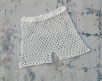 Damen Strand Shorts Handgemachte Gehäkelte Hohl Mesh Hot Pants Schwarz und Weiß
