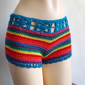 Crochet knit shorts colored stripes beach hot pants