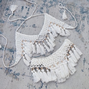Ethnic style bikini handmade crochet tassel laminated three-dimensional body beach swimwear Fashion 2-piece Set C004