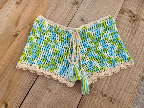 Crochet Knit Mesh Shorts Tie dye Mixed Color Beach Hot Pants Etsy