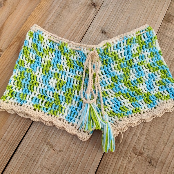 Crochet knit mesh shorts tie-dye mixed color beach hot pants