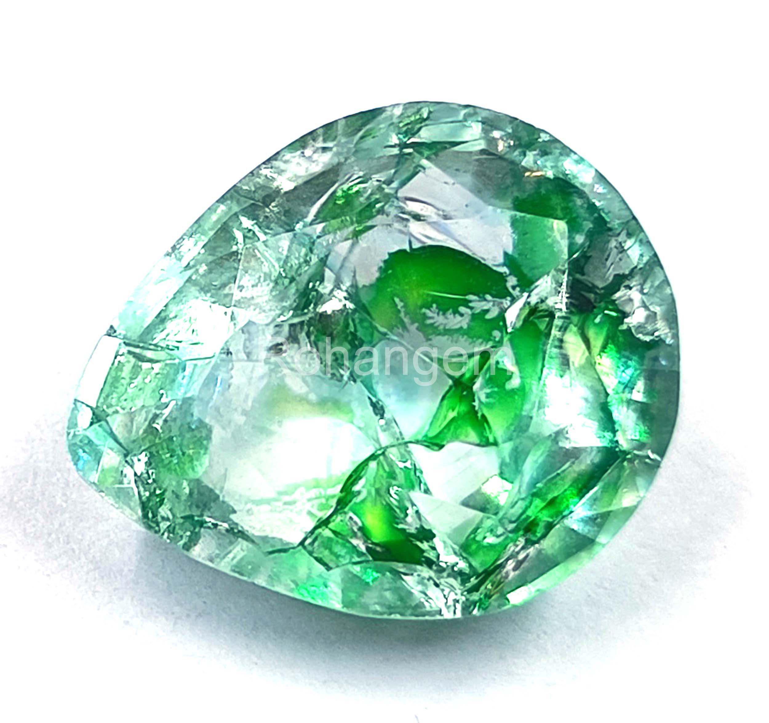 グリーンエメラルド 10.15 CT 認定天然石 ファセットカット ペアカット