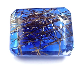Blue  Rutilated Quartz 120 Carat Certified Lab-Created  Faceted Emerald Shape Rare Beauty  From Brazil Transparent Loose Gemstone 5AJC