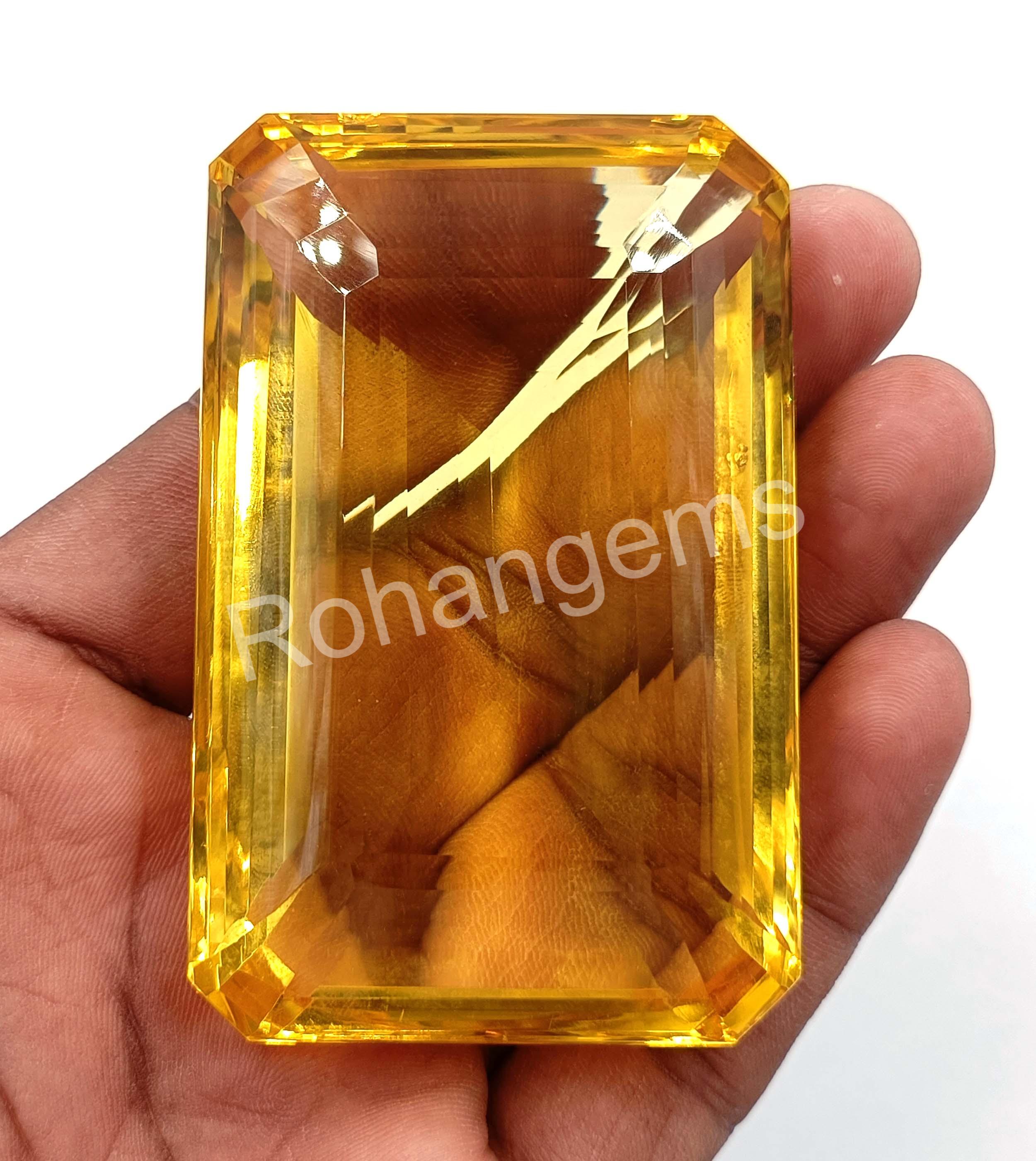 イエローシトリン 天然ゴージャス 半透明ファセットエメラルドカット