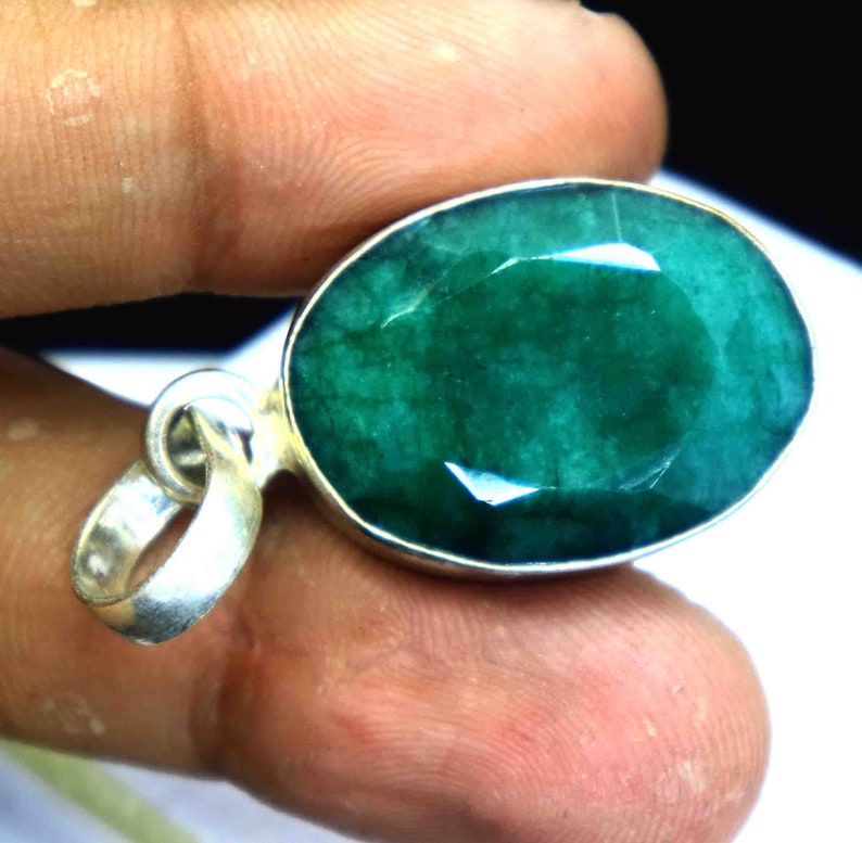 50.30 Ct Certified Natural Beautiful Green Emerald Pendant 925 Solid Sterling Silver Gemstone DS1493