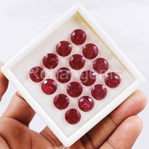 Rubí rojo de Mozambique, impresionante, certificado, gemas sueltas, lote de 10 x 10 mm, piedra de corte redondo facetado, calidad exclusiva, la mejor oferta con descuento EAV