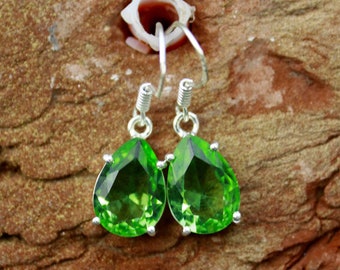 Moldavite 18.15 Ct Green Moldavite 925 Sterling Silver Pear Earrings, Pear Shape Cutting Earring As Gift Video Available ! AR