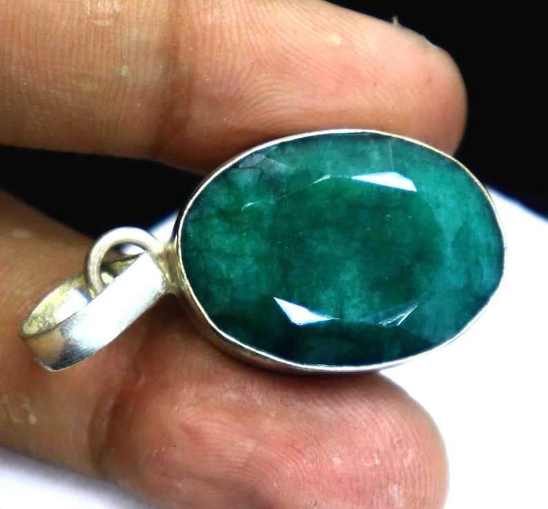 50.30 Ct Certified Natural Beautiful Green Emerald Pendant 925 Solid Sterling Silver Gemstone DS1493