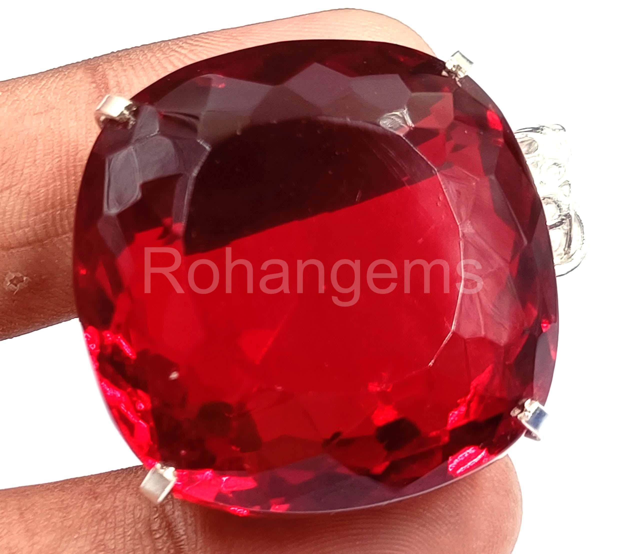 Pendentif Rubis Indien Rouge à Facettes - Argent Sterling 925 - Pierre De Naissance Juillet Cancer