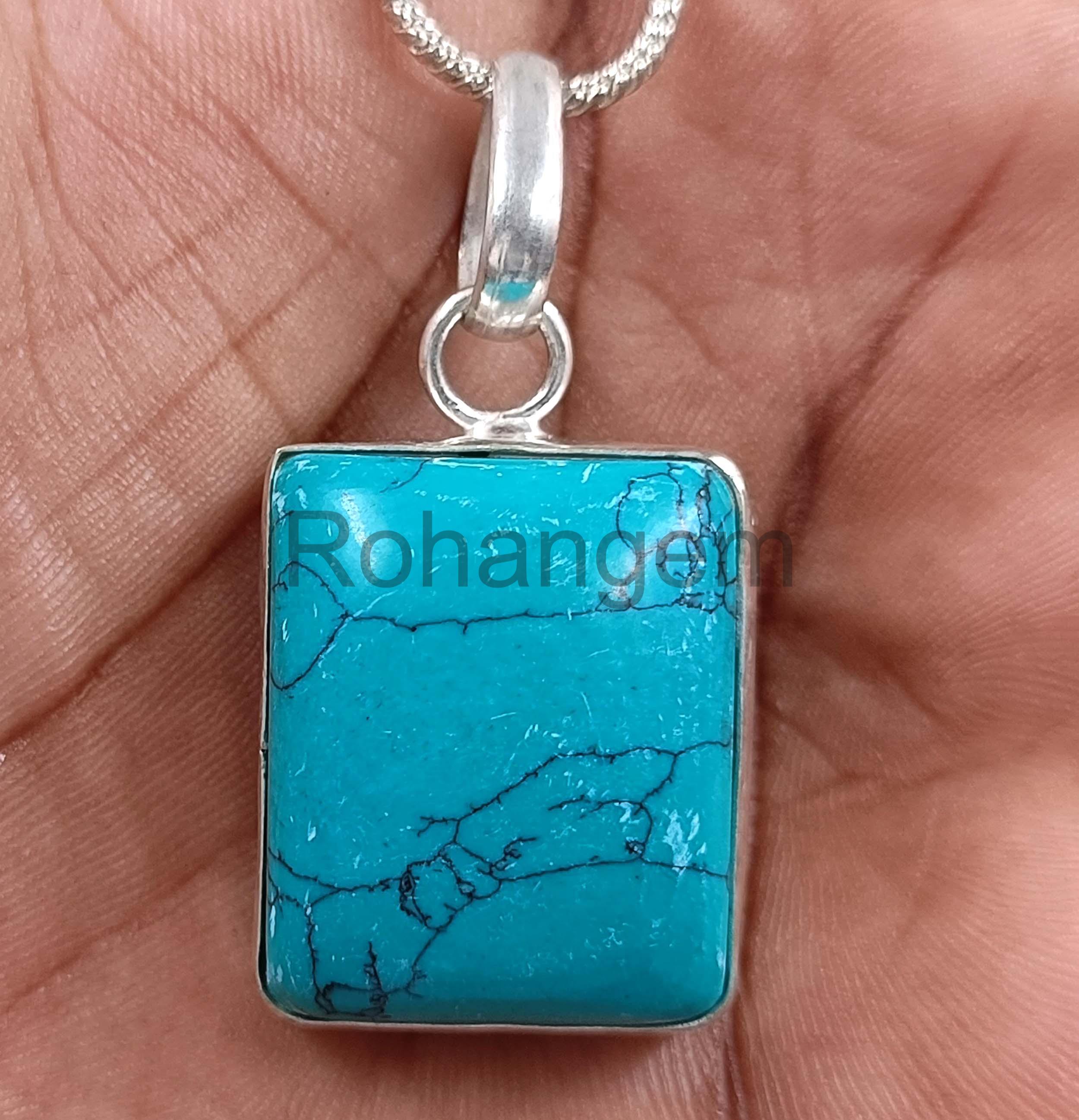 Pendentif En Argent Sterling Avec Turquoise Naturelle D'Arizona – 8,15 Carats – Certifié AGI – Fait Main