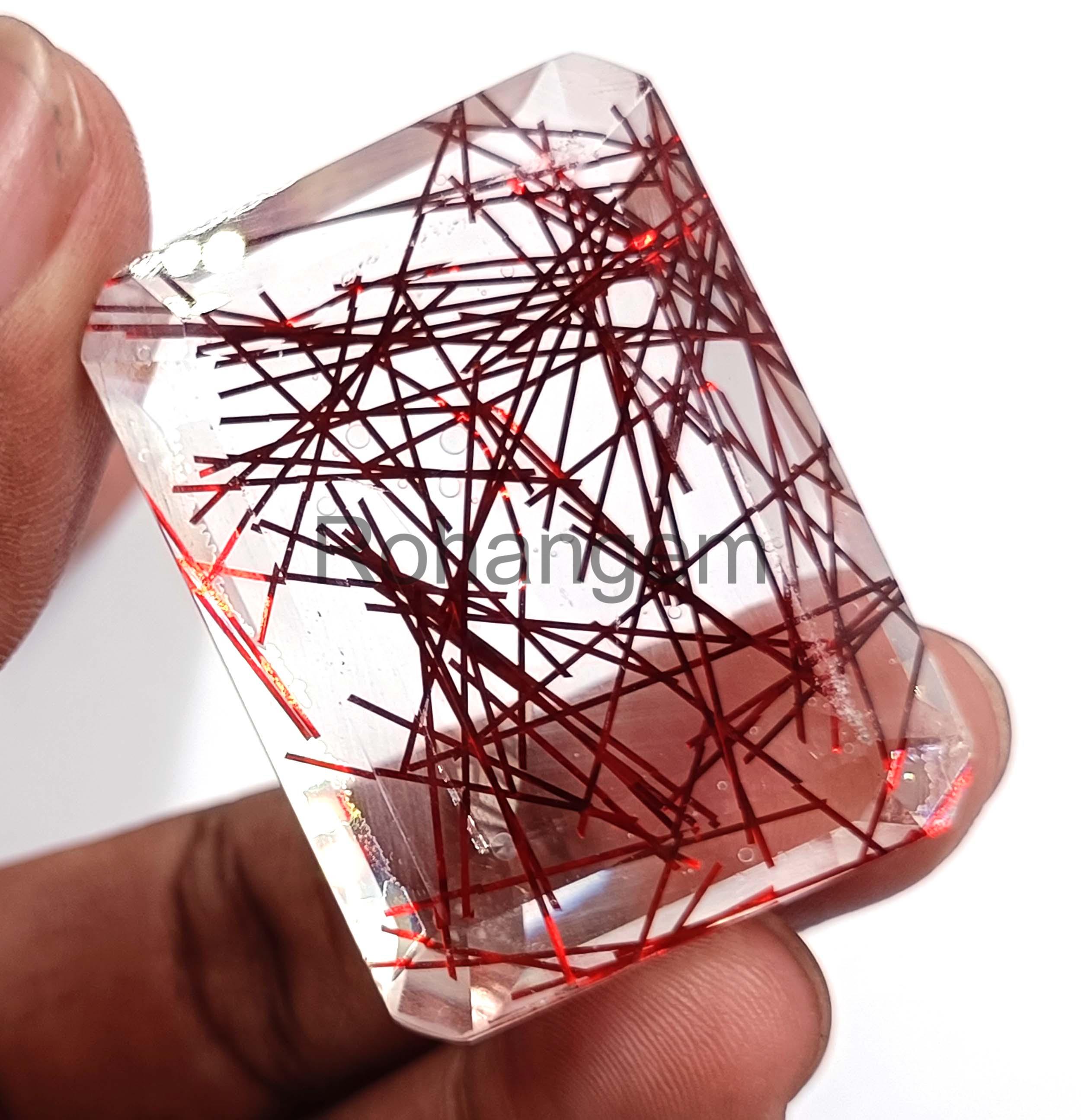 レッドルチルクォーツ 152.65カラット 認定ファセット加工 ラボ作成