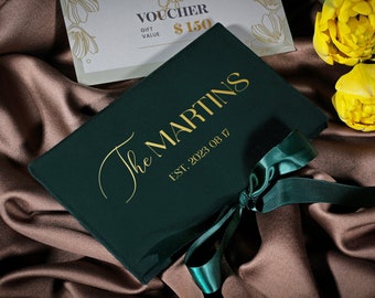 Green velvet money holder envelope with custom text, personalized gift card holder, cash / check envelope for wedding, birthday, anniversary