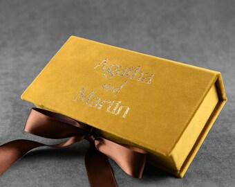 Mostaza dorada u otro color caja de regalo con cinta, caja de dinero de boda / cumpleaños personalizada, joyería personalizada hecha a mano o caja de recuerdo