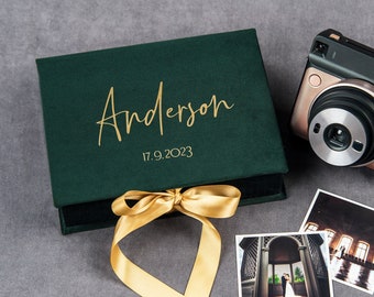 Custom gift box, birthday, wedding or anniversary gift box, personalized green velvet photo box, wedding card box