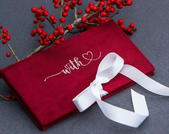 Red money gift envelope with satin ribbon, elegant cash envelope for gifting money, lovely personalized birthday gift card holder/envelope