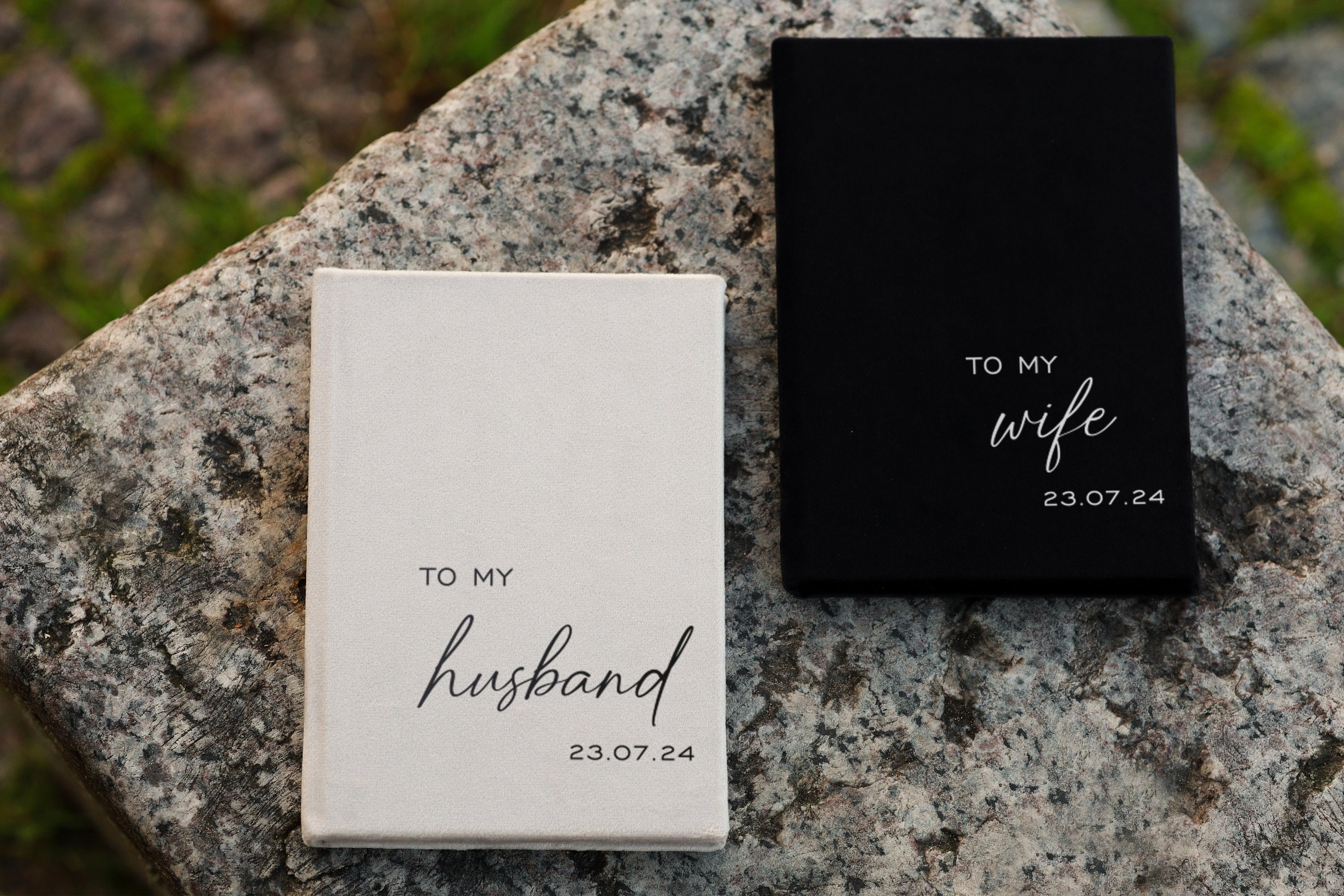 Custom made velvet vow books in various colors, personalized his & her vows cases, wedding vow booklets with lined pages, bridal shower gift