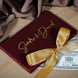 Enveloppe rouge personnalisée pour offrir en cadeau, Enveloppe personnalisée en velours pour espèces avec ruban doré, porte-cartes cadeau d'anniversaire/mariage/anniversaire