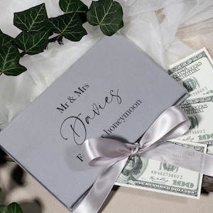 Busta di congratulazioni per matrimonio, fidanzamento con nastro, porta soldi in velluto dal design unico, assegno o carta regalo in grigio o altro colore