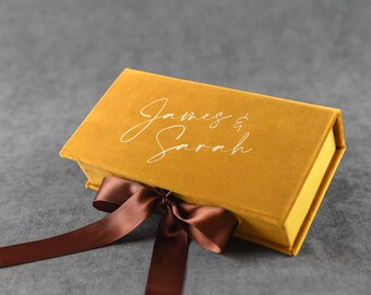 Mostaza dorada u otro color caja de regalo con cinta, caja de dinero de boda / cumpleaños personalizada, joyería personalizada hecha a mano o caja de recuerdo