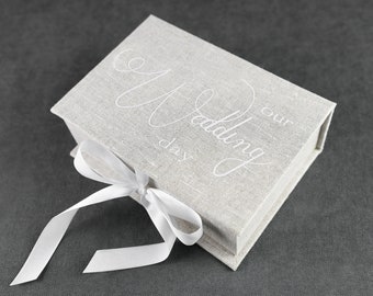 Linen photo box, personalized picture storage box, wedding photo box, custom photo box, wedding gift, linen gift box