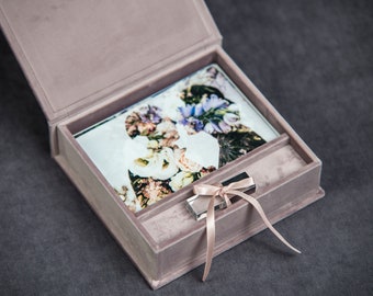 Pastel photo box & USB package, personalized photo gift box with custom words, names, initials, photo keeper box, magnetic photo box