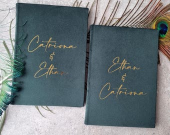 His and her velvet vow books, wedding vow cases for bride and groom, custom made wedding vow booklets, personalized bridal shower gift