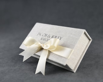 Organic linen gift box with ribbon, personalized wedding/birthday money box, small cash gift box, custom handmade jewelry box, keepsake box
