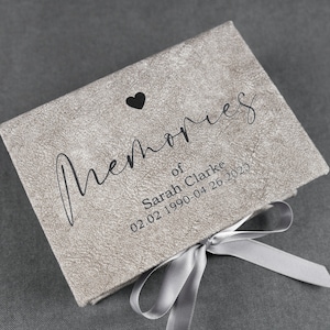 In loving memory keepsake box for 4x6, 6x9 or 5x7 pictures, light velvet custom photo box with ribbon, memorial box