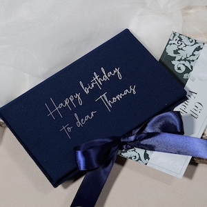 Dark blue velvet envelope with satin ribbon for gifting money, check, tickets or gift card, handmade birthday voucher envelope, card carrier