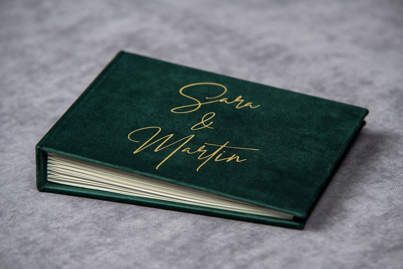 Custom guest book / photo album handmade from green velvet / eco suede