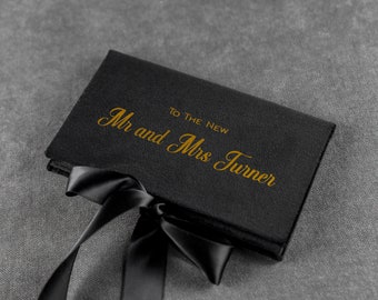 Zwarte geldcadeau-envelop met lint, aangepaste cadeaukaart / contant / chequehouder, envelop voor geld, bruiloft of ander feestcadeau