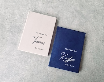 Custom made velvet vow books in various colors, personalized his & her vows cases, wedding vow booklets with lined pages, bridal shower gift