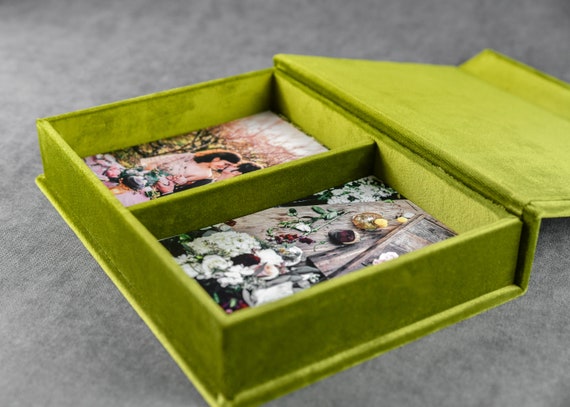 Green Photo Box, Custom Photo Keeper Box, Unique Photo Gift Box