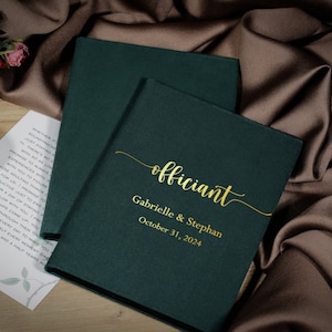 Personalized officiant book with A4 or A5 sheets, customized wedding ceremony book handcrafted of velvet or eco suede in various colors